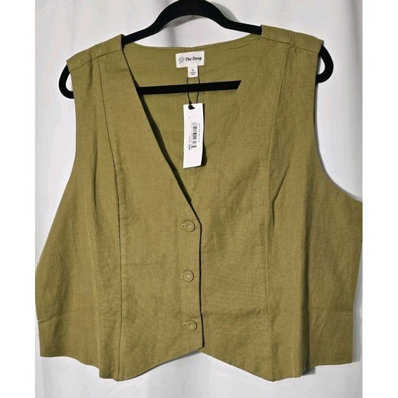 The Drop Jackets & Blazers - The Drop Women's ESMA Linen BLEND Vest Size XL Olive